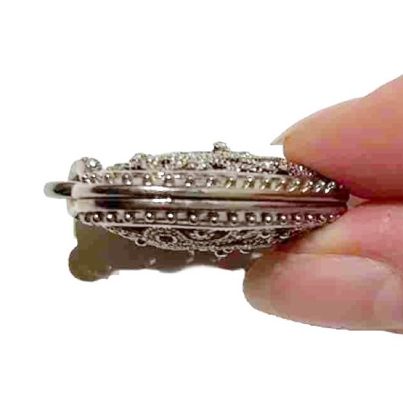 Large Silver Tone Rhinestone Heart Shaped Necklace Pendant Sparkly Locket Love - Picture 6 of 10